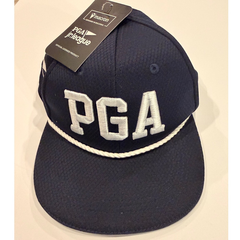 Macron PGA Jr League Lutz Rope Hat Navy Blue Embroidered Snapback Golf Cap SR